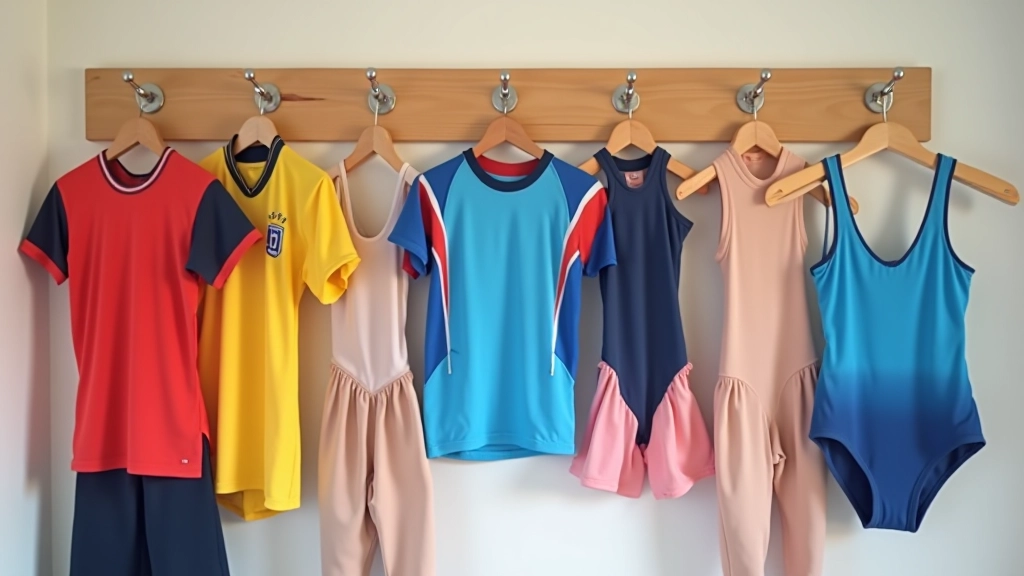 Enfants portant différentes tenues de sport : maillot de foot, justaucorps de danse, maillot de natation