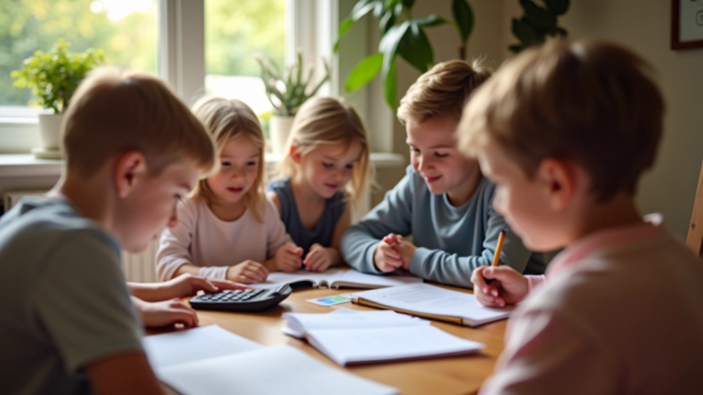Famille assise ensemble calculant le budget des activités avec des papiers et une calculatrice sur la table