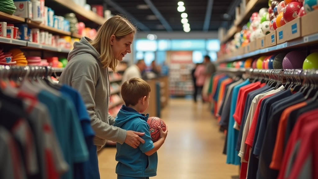 Parent et enfant choisissant ensemble l'équipement sportif en magasin